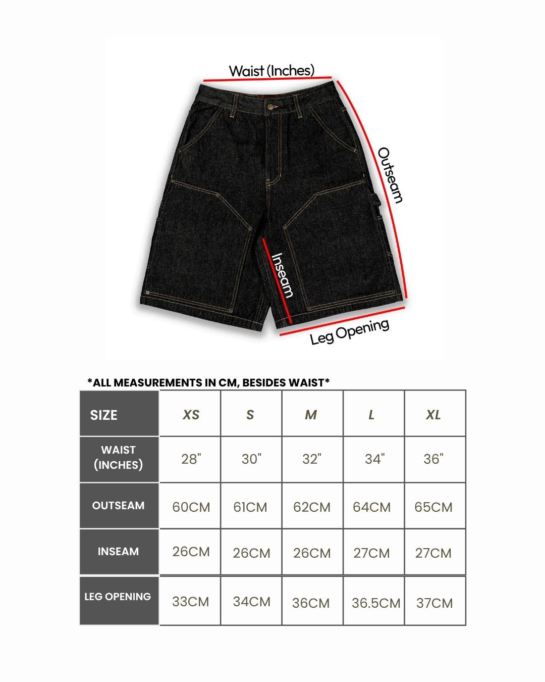 Shorts size chart